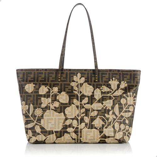 Fendi Zucca Floral Embroidered Roll Tote 