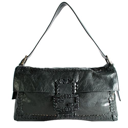 Fendi Large Leather Parchment Baguette Shoulder Handbag