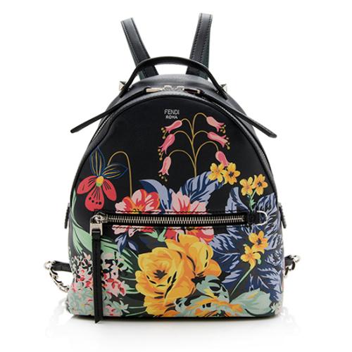 Fendi Leather Floral Printed Zaino Backpack