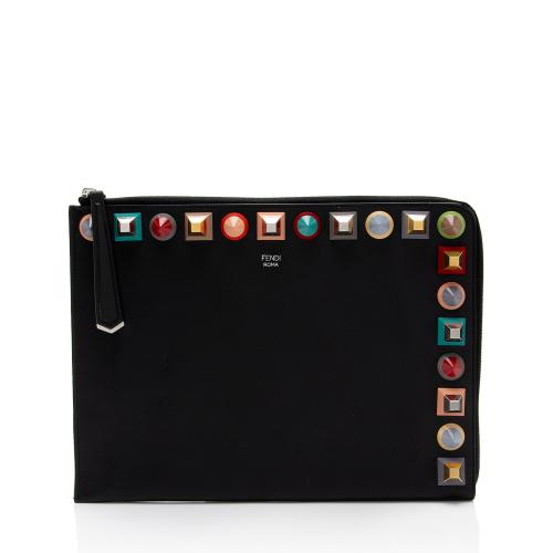 Fendi Leather Multicolor Studded Zip Pouch
