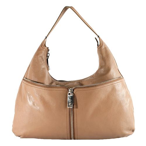 Fendi Leather Zip Front Pocket Hobo Handbag