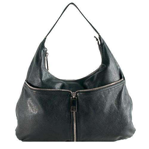 Fendi Leather Zip Front Pocket Hobo Handbag