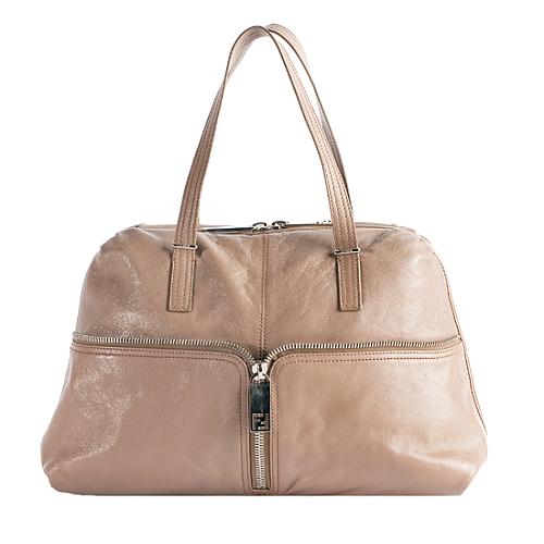 Fendi Leather Zip Front Pocket Satchel Handbag