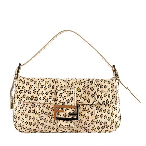 Fendi Leopard Print Watersnake Baguette Shoulder Handbag