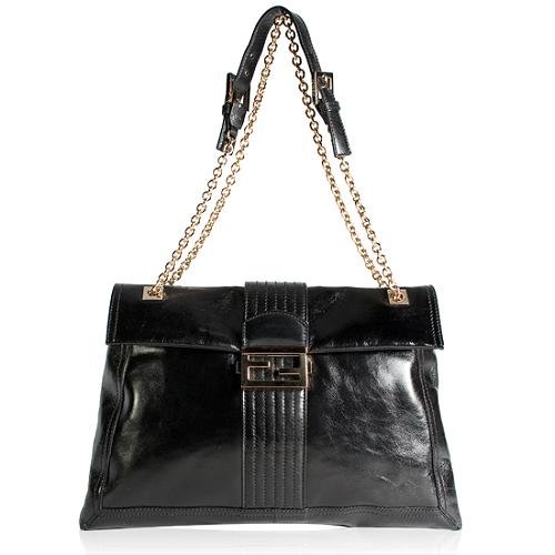 Fendi Leather Maxi Borsa Vitello Baguette Shoulder Handbag