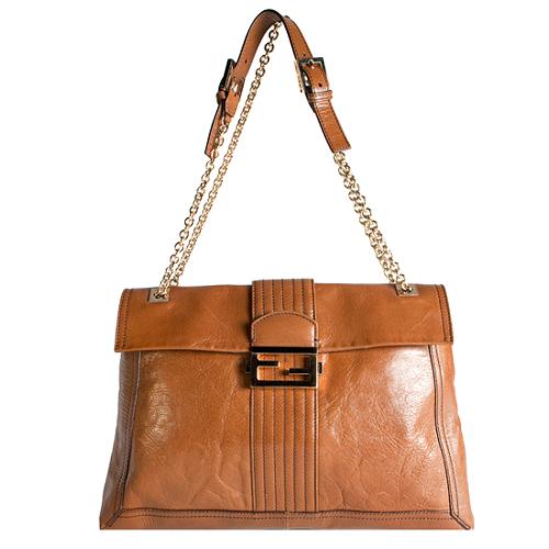 Fendi Leather Maxi Borsa Vitello Baguette Shoulder Handbag