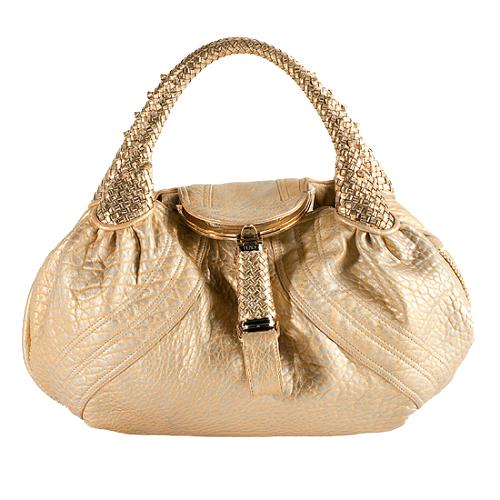 Fendi Metallic Leather Spy Satchel Handbag