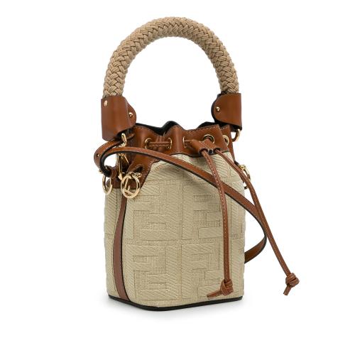 Fendi Tobacco/Cream Zucca Canvas and Raffia Mini Mon Tresor Bucket Bag Fendi