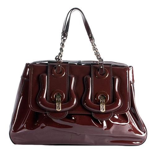 Fendi Patent Leather B Bag Large Satchel Handbag