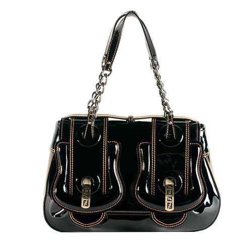 Fendi Patent Leather B Bag Satchel Handbag