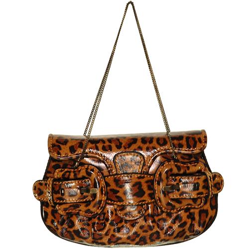 Fendi Patent Leopard Shoulder B Handbag