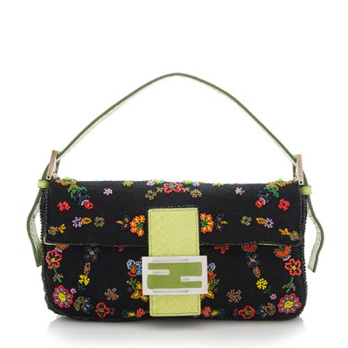Fendi Python Beaded Floral Baguette Shoulder Bag