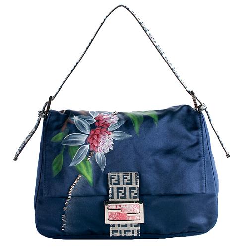 Fendi Satin Floral Baguette Shoulder Handbag 