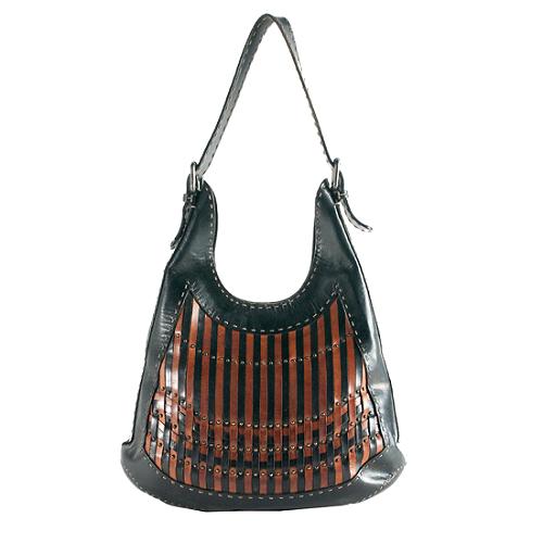 Fendi Selleria Striped Leather Hobo Handbag