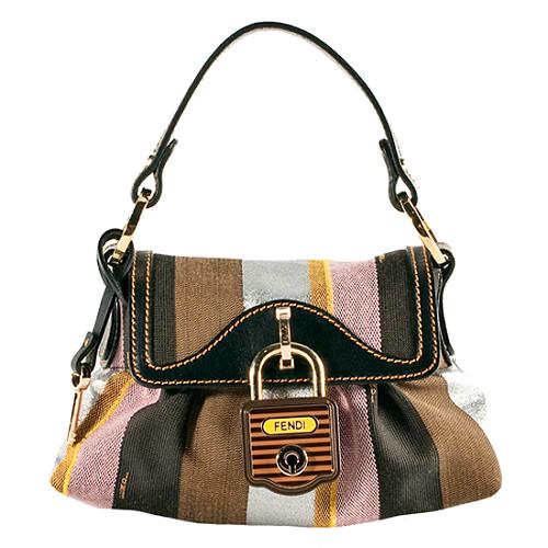 Fendi Striped Mini Baguette Shoulder Handbag