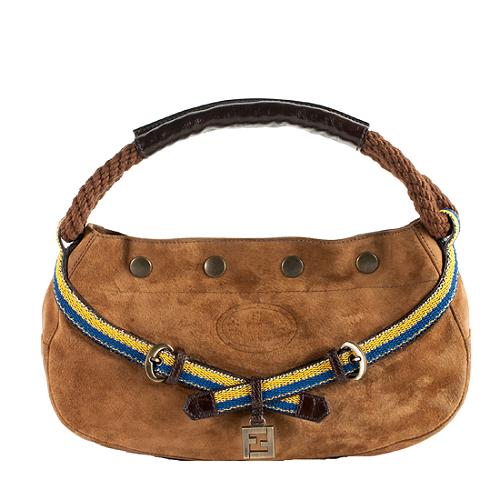 Fendi Suede Studded Top Handle Handbag