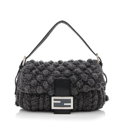 Fendi Cable Knit Wool Baguette Shoulder Bag