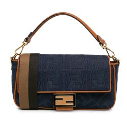 Fendi Zucca Embroidered Denim Baguette Satchel