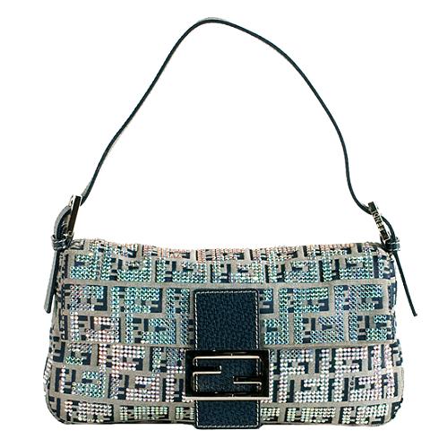 Fendi Zucchino Swarovski Crystal Baguette Shoulder Handbag