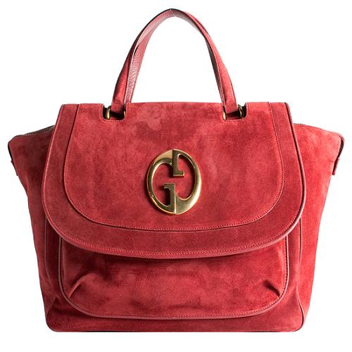 Gucci 1973 Suede Medium Top Handle Satchel Handbag