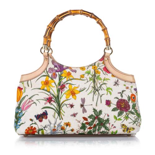 Gucci Bamboo Flora Canvas Handbag