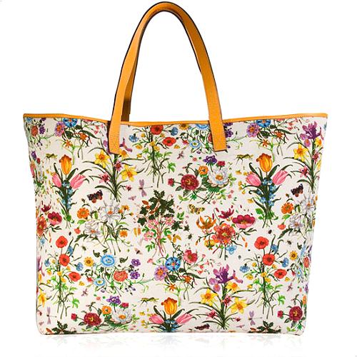 Gucci Botanical Floral Canvas Print Extra Large Tote