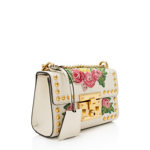 Gucci Small Floral Embroidered Padlock Shoulder Bag