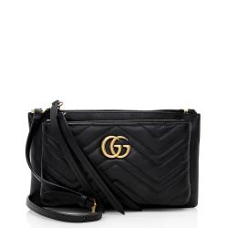 Gucci Calfskin Matelasse GG Marmont Double Zip Crossbody Bag