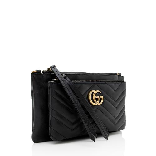 Gucci Calfskin Matelasse GG Marmont Double Zip Crossbody Bag