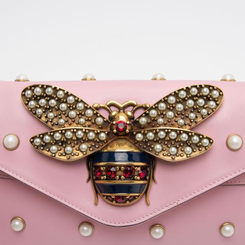 Gucci Calfskin Pearl Bee Broadway Mini Shoulder Bag