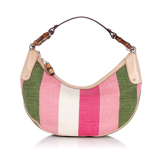 Gucci Canvas Striped Bamboo Ring Hobo