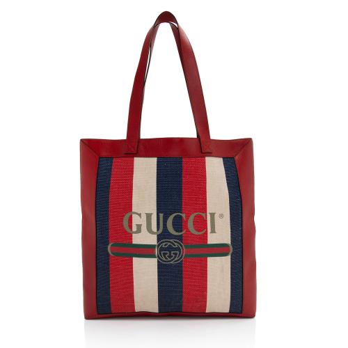 Gucci Canvas Sylvie Striped Logo Tote