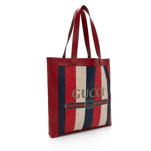 Gucci Canvas Sylvie Striped Logo Tote