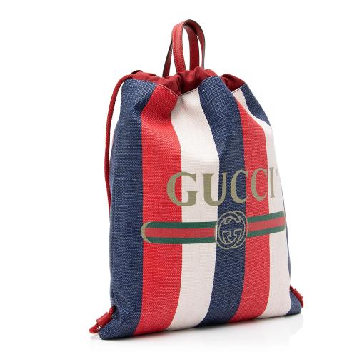 Gucci Canvas Sylvie Stripe Logo Drawstring Backpack