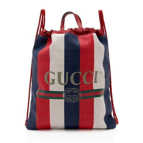 Gucci Canvas Sylvie Stripe Logo Drawstring Backpack