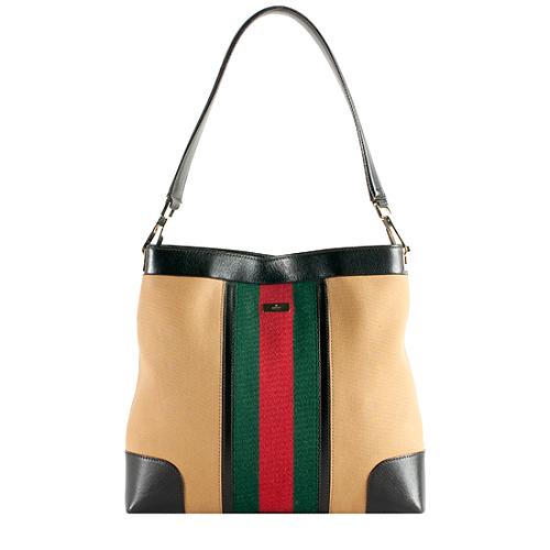 Gucci Canvas Vintage Web Medium Hobo Handbag