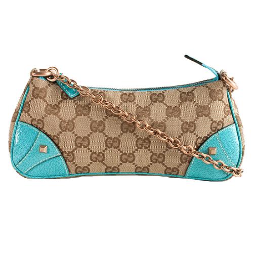 CHAIN LINK POCHETTE - LEATHER TOP HANDLE BAG in brown