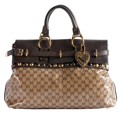 Gucci Crystal GG Babouska Flap Satchel Handbag