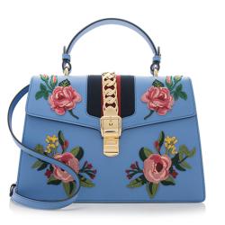 Gucci Embroidered Leather Floral Sylvie Top Handle Bag