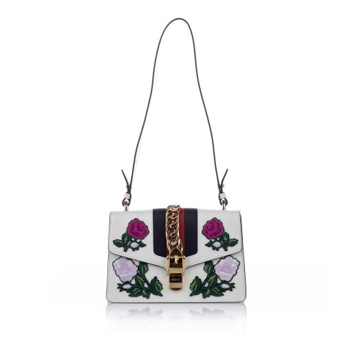 Gucci Embroidered Sylvie Leather Shoulder Bag