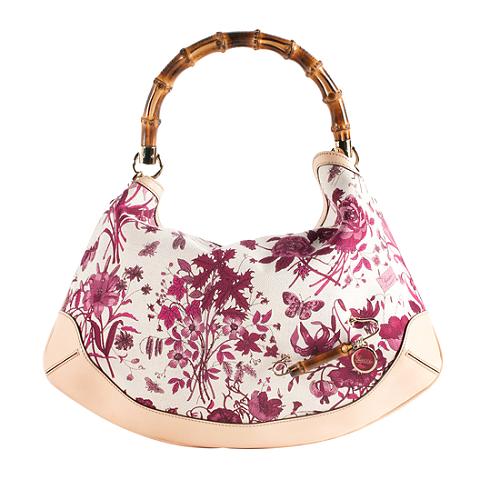 Gucci Canvas Flora Peggy Top Handle Shoulder Bag