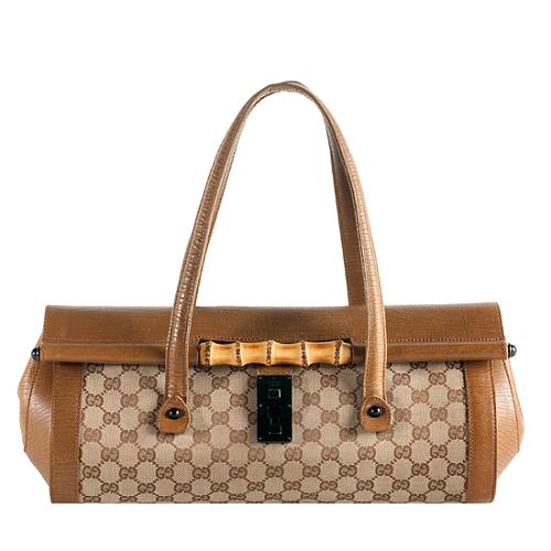 Gucci GG Canvas Bamboo Bullet Large Satchel