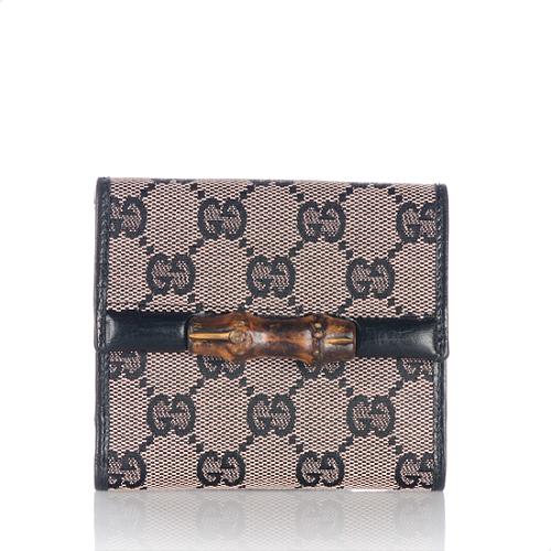 Gucci GG Canvas Bamboo Detail Flap French Wallet