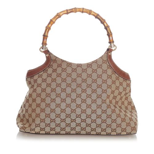 Gucci GG Canvas Bamboo Handbag