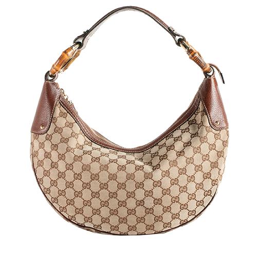Gucci GG Canvas Bamboo Ring Medium Hobo Handbag