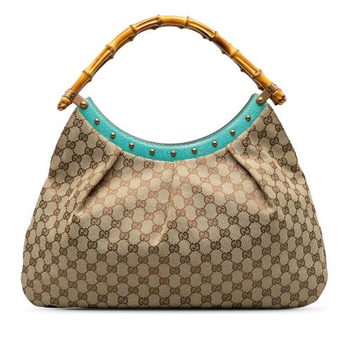 Gucci GG Canvas Bamboo Studded Handbag