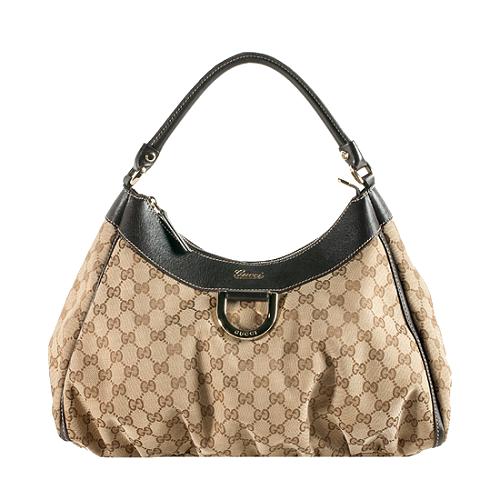 Gucci GG Canvas D Gold Large Hobo Bag