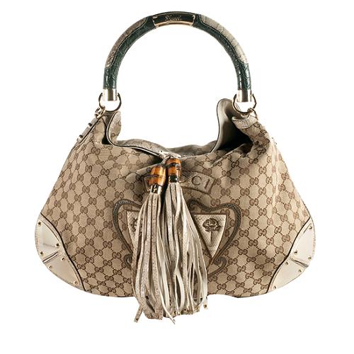 Gucci GG Canvas Embroidered Patchwork Indy Satchel Handbag