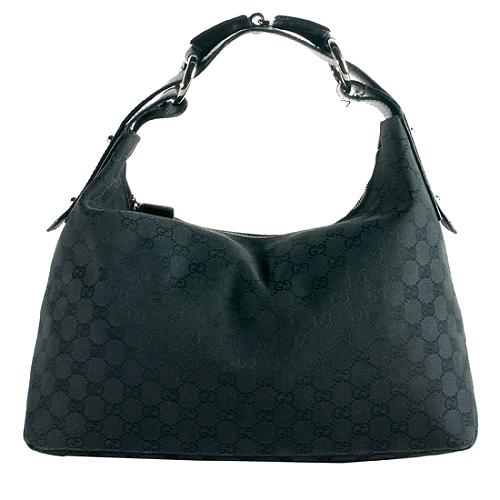 Gucci GG Canvas Horsebit Medium Hobo Handbag