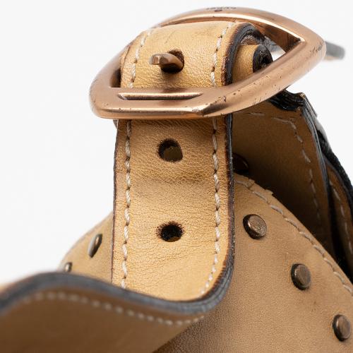 Gucci Canvas Leather Studded Horsebit Shoulder Bag